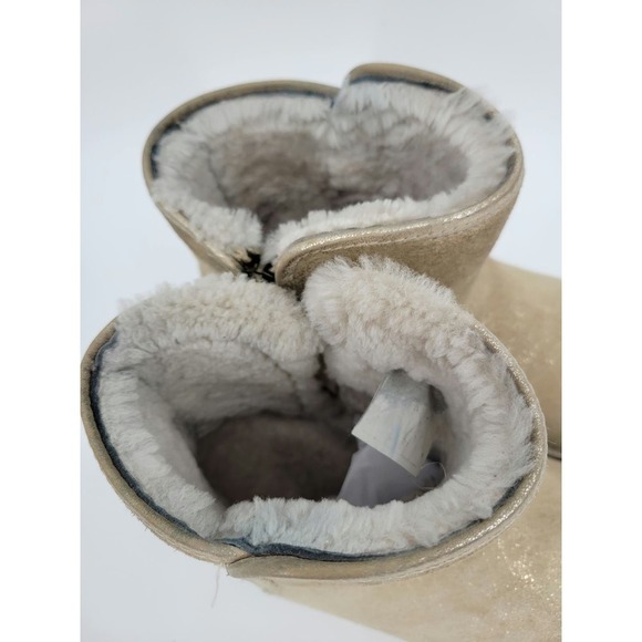 Uggs Abree Mini Stardust Gold Short Ankle Boots Fur Shiny - Picture 7 of 12